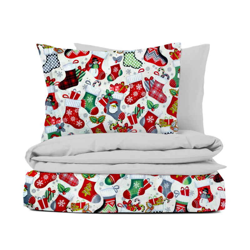 Ervi bavlněné povlečení oboustranné Vánoční ponožky/světle šedé