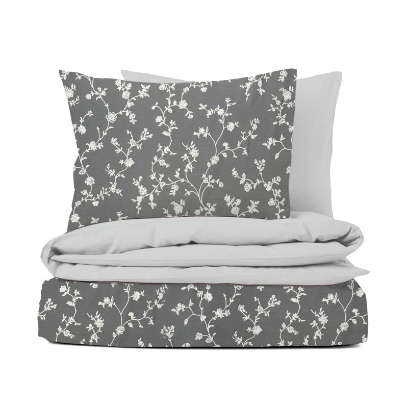 Ervi bavlněné povlečení oboustranné - Popínavé květiny na šedém/světle šedé