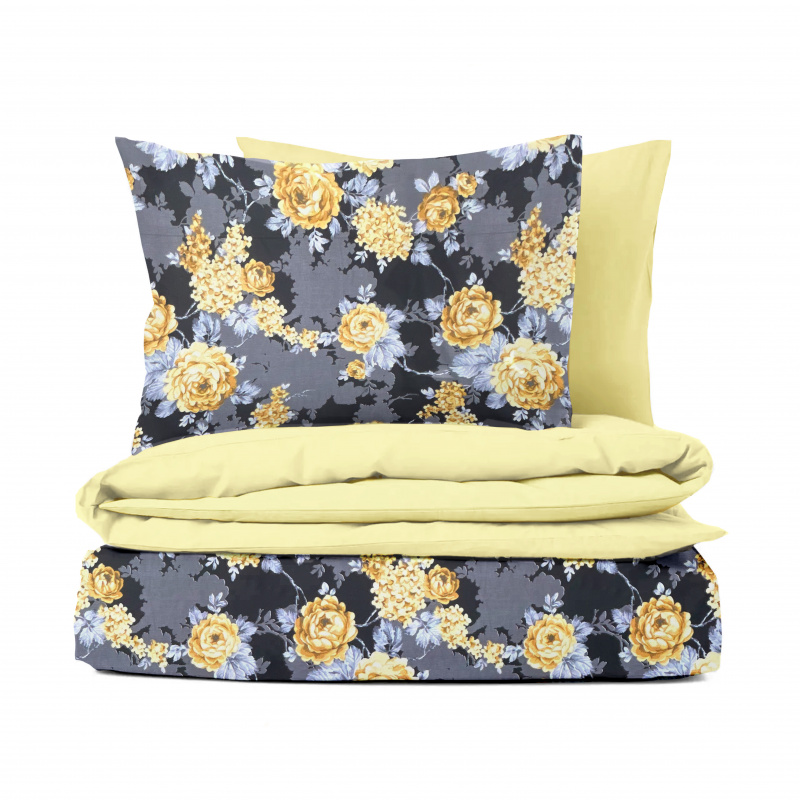 Ervi bavlněné povlečení oboustranné - žluté květy na černém/světle žluté