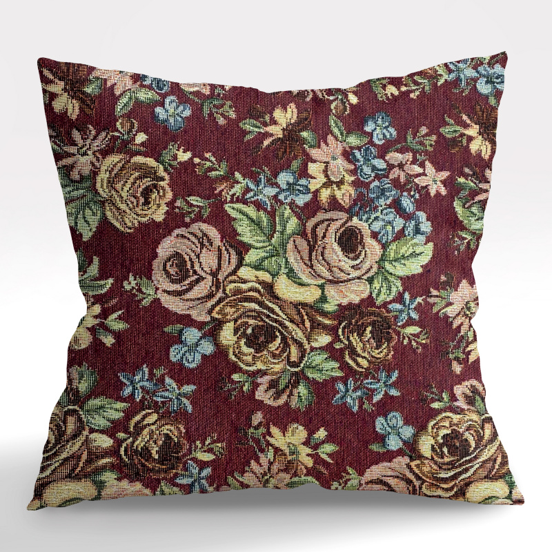 Ervi povlak na polštář gobelínový Růže gold plus bordo