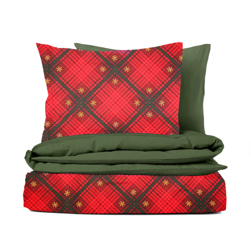 Ervi bavlněné povlečení oboustranné - Vánoční káro červené/olivové