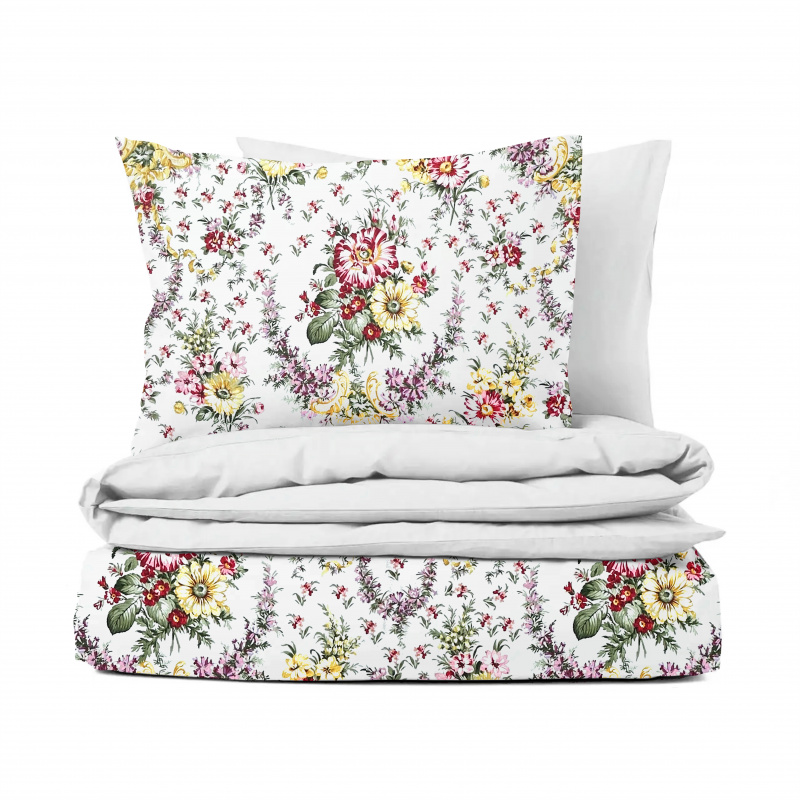 Ervi bavlněné povlečení oboustranné - Kytice na bílém/světle šedé