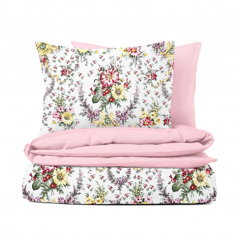 Ervi bavlněné povlečení oboustranné - Kytice na bílém/světle růžové