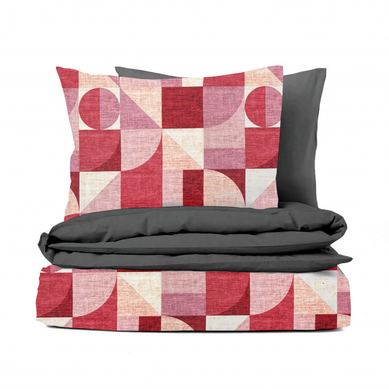 Ervi FLANELOVÉ bavlněné povlečení - Abstrakce červená-růžová/šedé