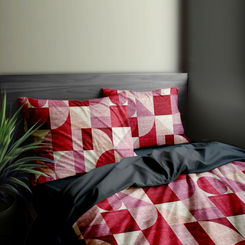 Ervi FLANELOVÉ bavlněné povlečení - Abstrakce červená-růžová/šedé