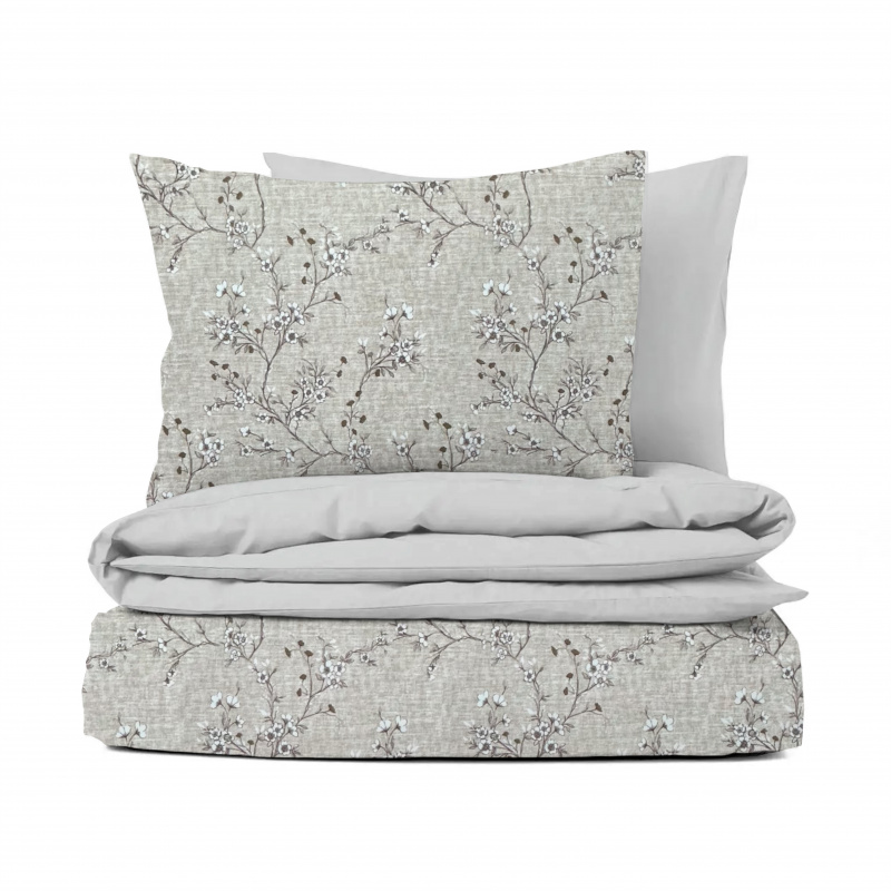 #Ervi flanelové povlečení - pnoucí květy na hnědém/světle šedé 200x220cm