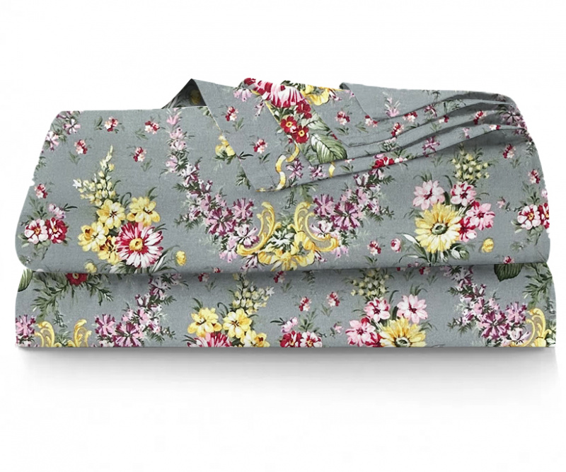 Ervi bavlněné prostěradlo - Kytice na šedém