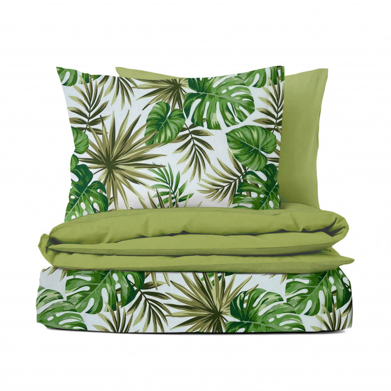 Ervi bavlněné povlečení oboustranné - Monstera zelená/světle olivové