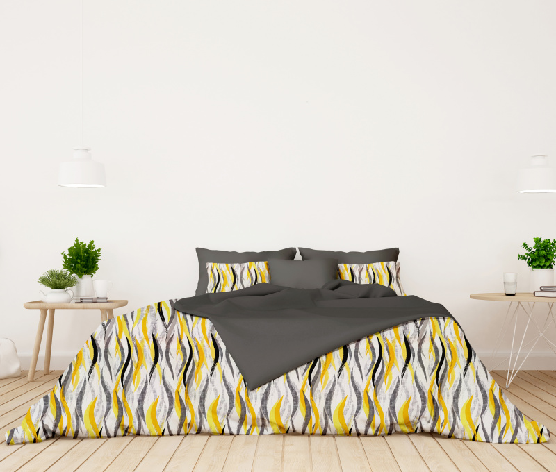 Ervi bavlněné povlečení oboustranné - žluto-šedé vlny