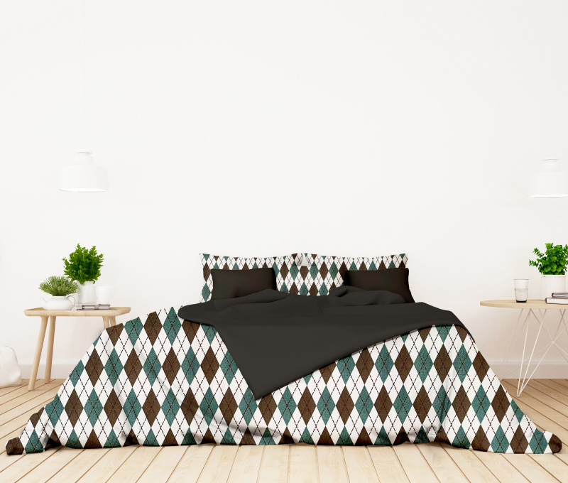 #Ervi flanelové povlečení - Harlekýn tyrkysově hnědé/černé, 140x200 cm