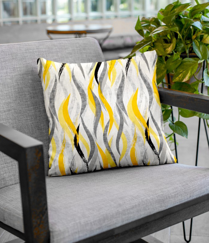 #Ervi povlak na polštář bavlněný -  žluto-šedé vlny  45 x 45 cm