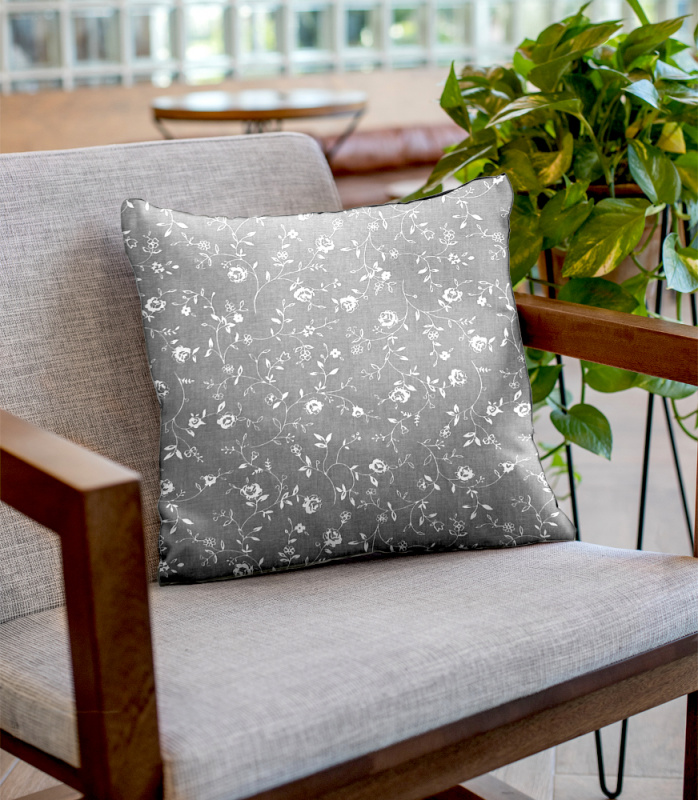 ●Ervi povlak na polštář bavlněný - květiny na šedém