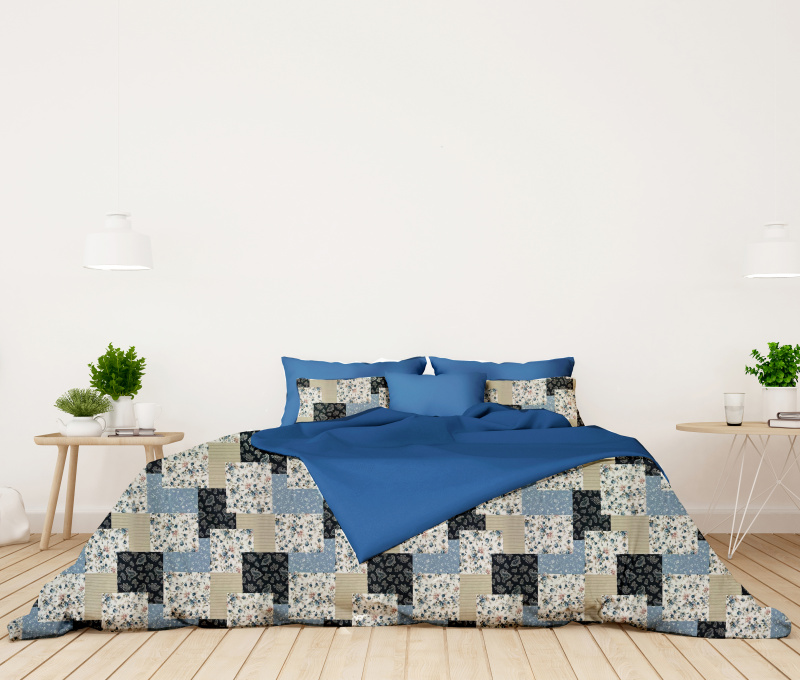 #Ervi flanelové povlečení oboustranné - Patchwork modrý/světle modré 140x200 cm