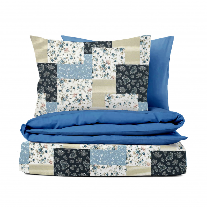 #Ervi flanelové povlečení oboustranné - Patchwork modrý/světle modré 140x200 cm