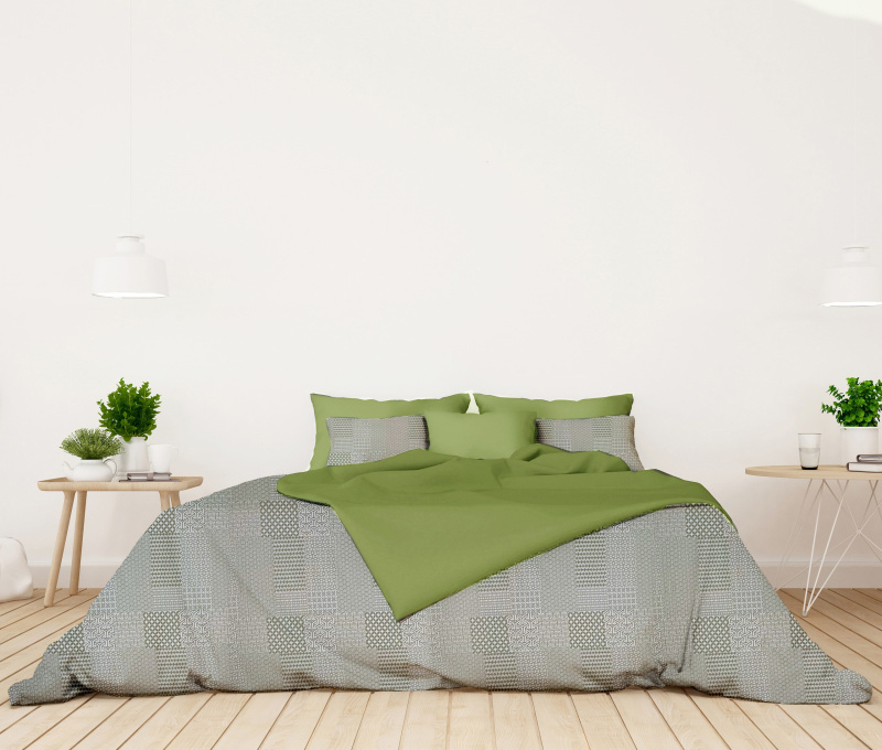 #Ervi bavlněné KREPOVÉ povlečení DUO -  Geometrický vzor /světle olivové 140x220 cm
