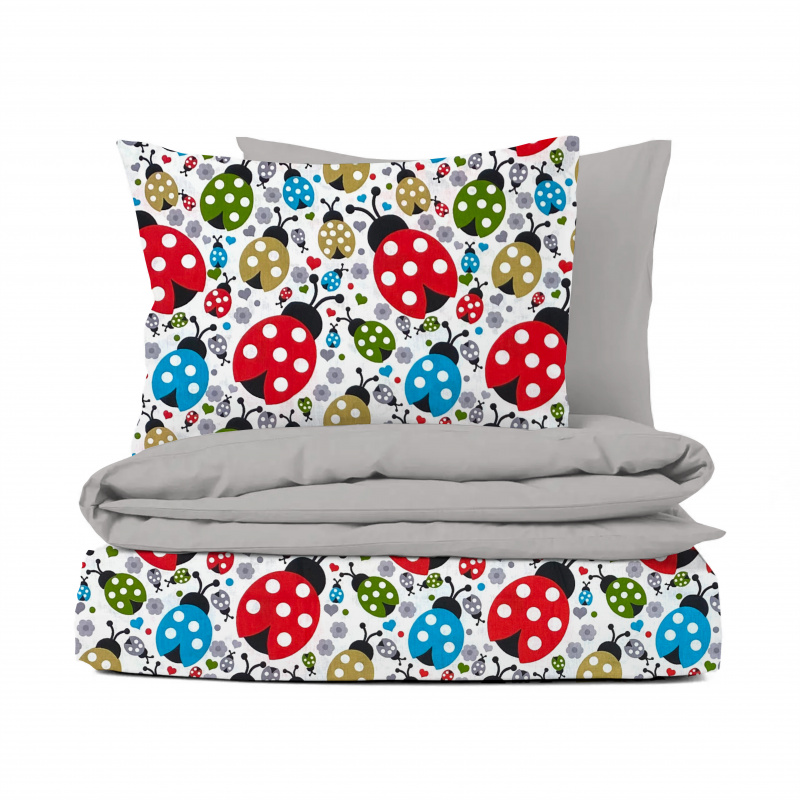 #Ervi bavlněné povlečení oboustranné - barevné berušky/šedé 100x135 cm