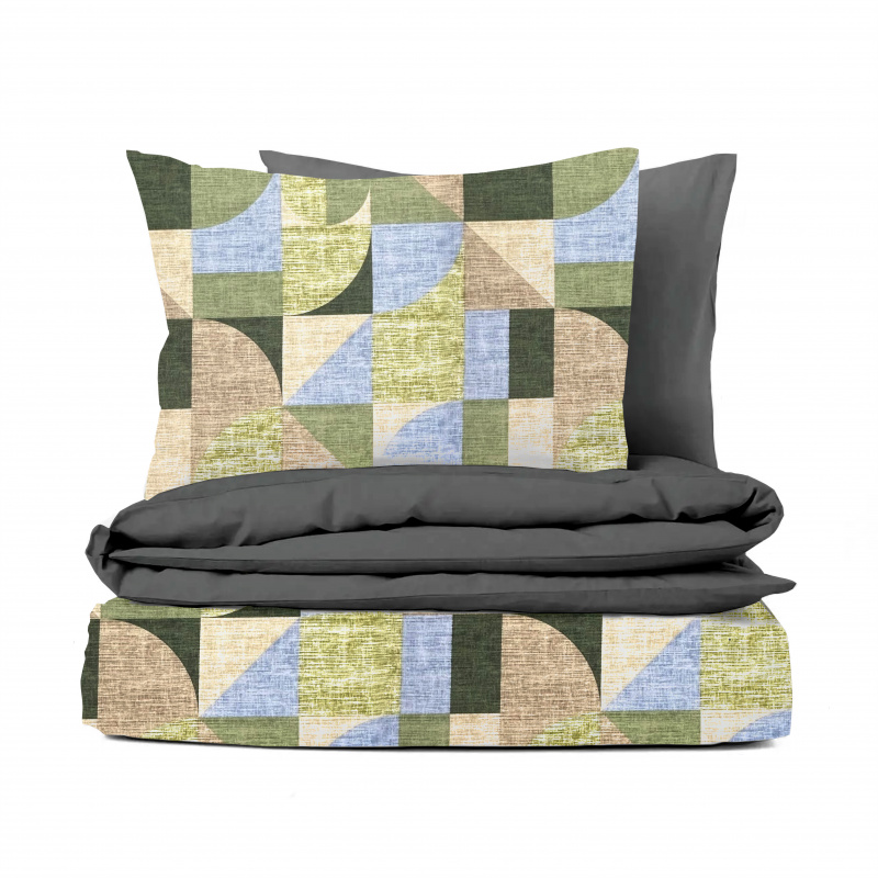 Ervi FLANELOVÉ bavlněné povlečení - Abstrakce zelená-béžová/šedé