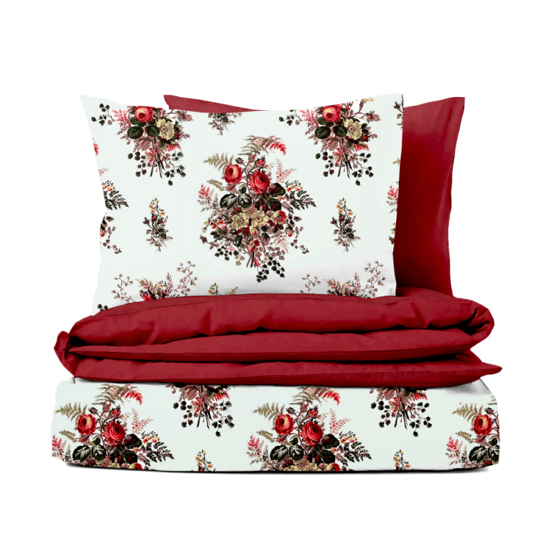 #Ervi bavlněné povlečení oboustranné - Růže a kapradí/bordo 200x220cm