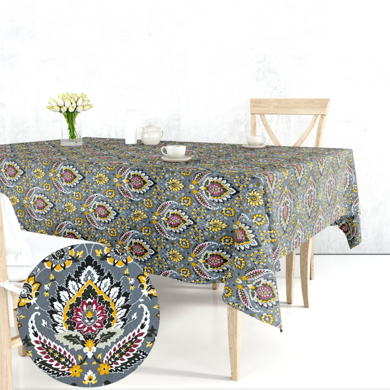 #Ervi bavlněný ubrus na stůl obdélníkový - Etno na šedém 140x200 cm