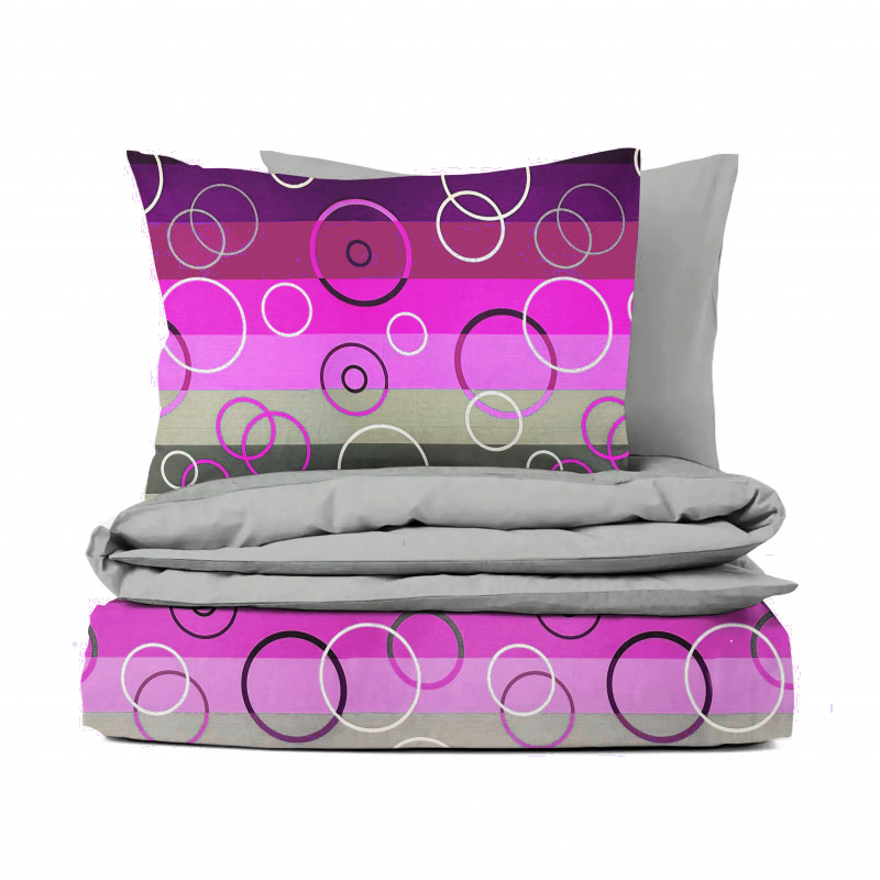 #Ervi bavlněné povlečení oboustranné - Kruhy na purpurové/šedé 140x200 cm