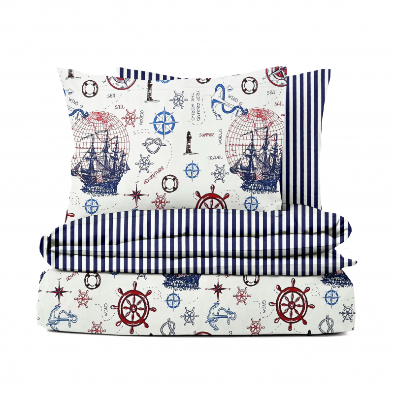 #Ervi bavlněné povlečení oboustranné -  mořská dobrodružství/pruhý 140x200 cm