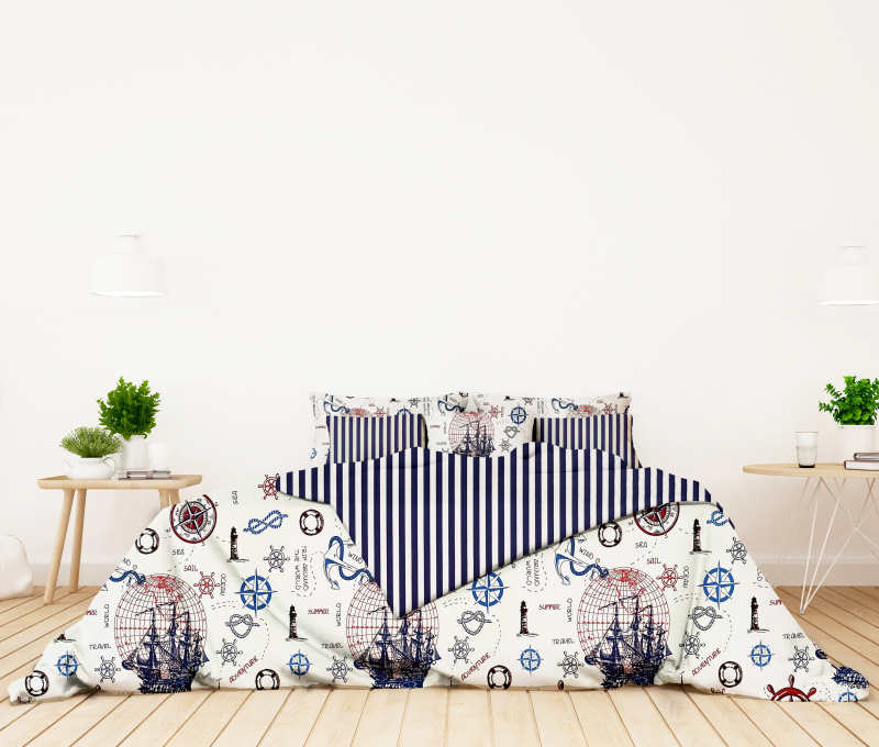 #Ervi bavlněné povlečení oboustranné -  mořská dobrodružství/pruhý 140x200 cm