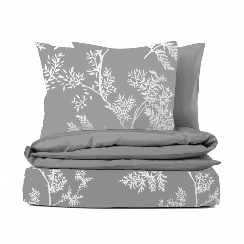 #Ervi bavlněné povlečení oboustranné - bílé větvičky/šedé 140x200 cm