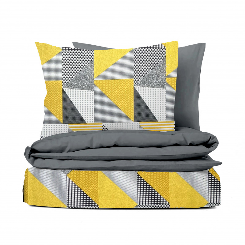 #Ervi bavlněné povlečení oboustranné - Žlutá abstrakce/šedé 140x200 cm