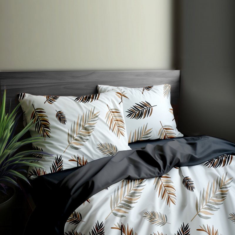 Ervi bavlněné povlečení oboustranné - palmové listy na bílém/černé