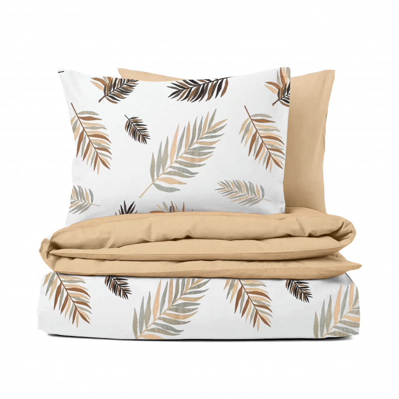 Ervi bavlněné povlečení oboustranné - palmové listy na bílém/béžové