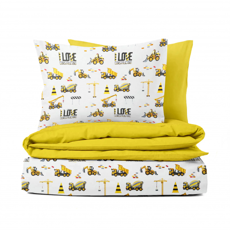 Ervi FLANELOVÉ bavlněné povlečení - auta a bagry/žluté