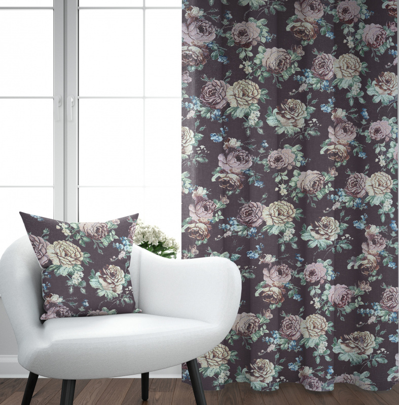 Ervi gobelínový termo závěs - Gold růže šedohnědý