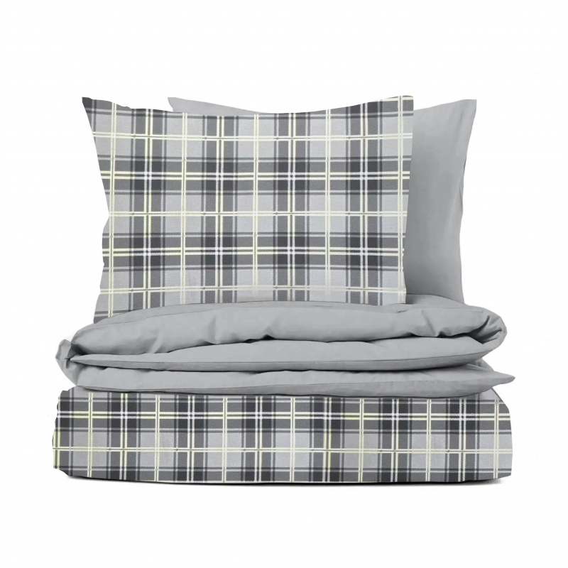 Ervi FLANELOVÉ bavlněné povlečení DUO - kostky černo-šedé/šedé