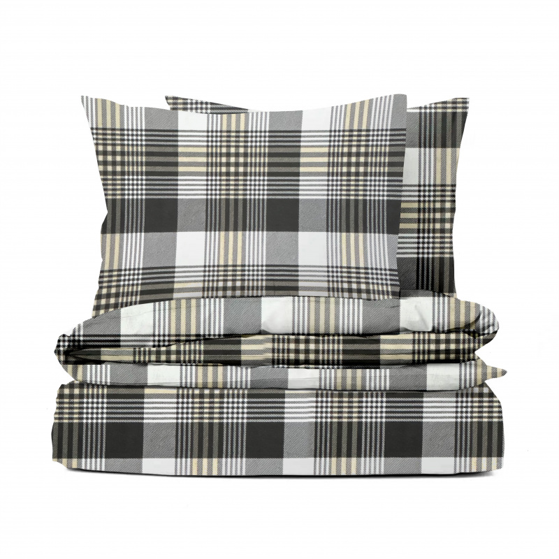 Ervi FLANELOVÉ bavlněné povlečení - černo bílé káro