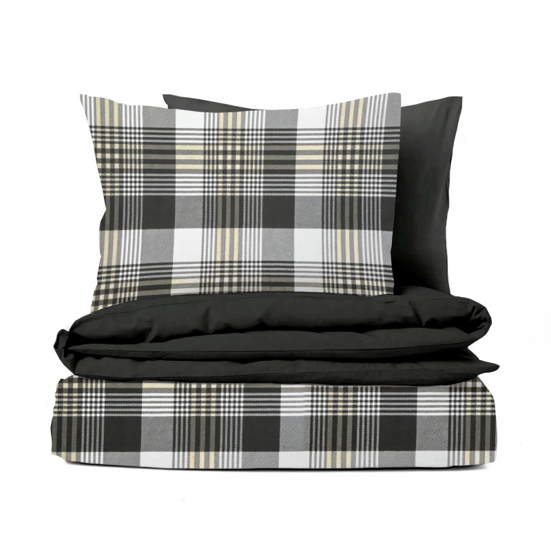 Ervi FLANELOVÉ bavlněné povlečení DUO - černo bílé káro/černé