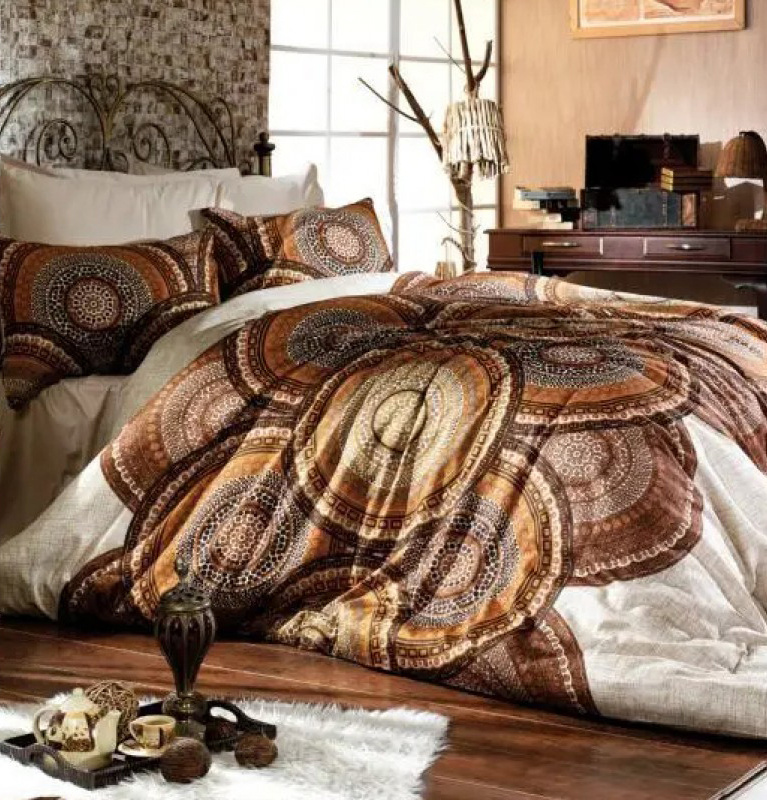 #Ervi bavlněné povlečení oboustranné - designový vzor na béžovém/hnědé 140x200 cm