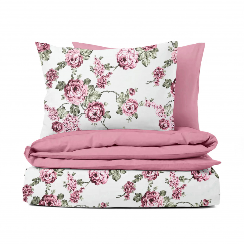 #Ervi bavlněné povlečení oboustranné - růžové květy na bílém/růžové 140x200 cm