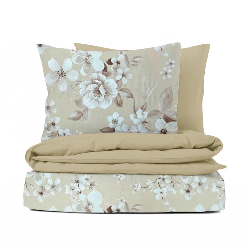 #Ervi bavlněné povlečení oboustranné - Malované květy/béžové 140x200 cm