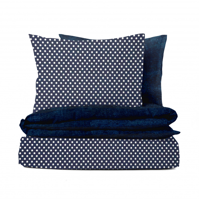 #Ervi bavlněné povlečení oboustranné - puntíky na tmavě modrém/modré 140x200 cm