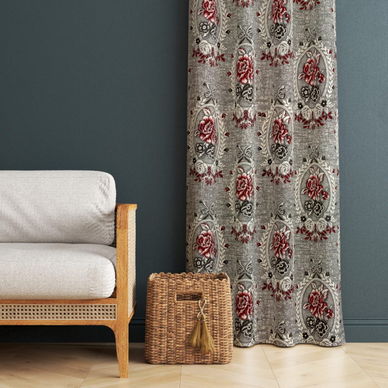 Ervi gobelínový termo závěs - Main Flower šedý