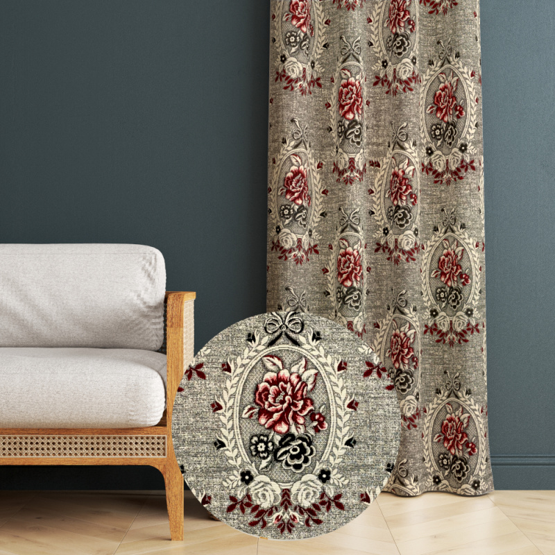 Ervi gobelínový termo závěs - Main Flower šedobéžový