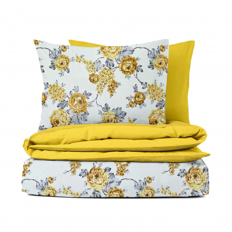 Ervi bavlněné povlečení oboustranné - žluté květy na bílém/žluté