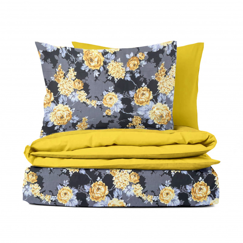 Ervi bavlněné povlečení oboustranné - žluté květy na černém/žluté