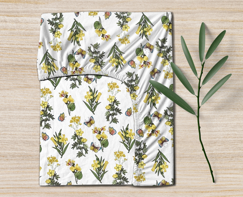 Ervi bavlněné napínací prostěradlo - žluté luční květiny