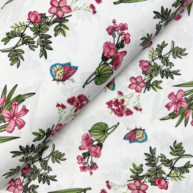 Ervi bavlna  š.240cm - růžové luční květiny - 12830-2, metráž