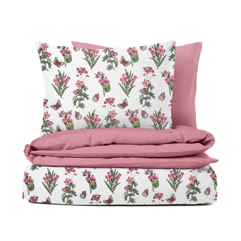 Ervi bavlněné povlečení oboustranné - růžové luční květiny/růžové