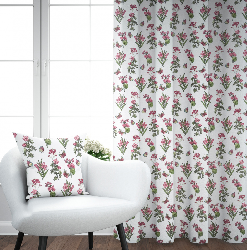 Ervi bavlněný závěs - růžové luční květiny