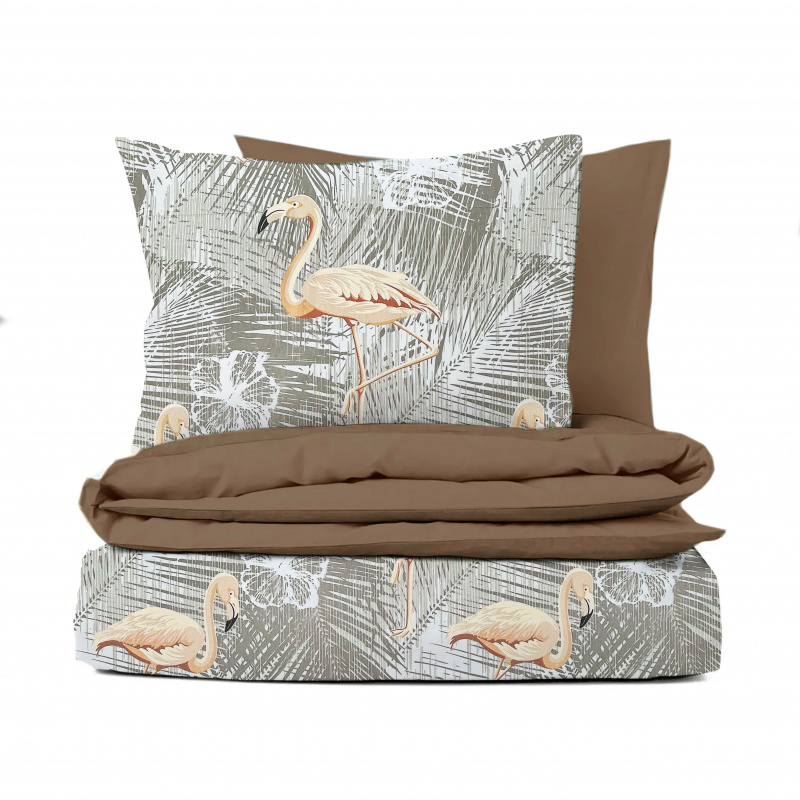 #Ervi bavlněné povlečení oboustranné - plameňák na béžovém/hnědé 140x200 cm