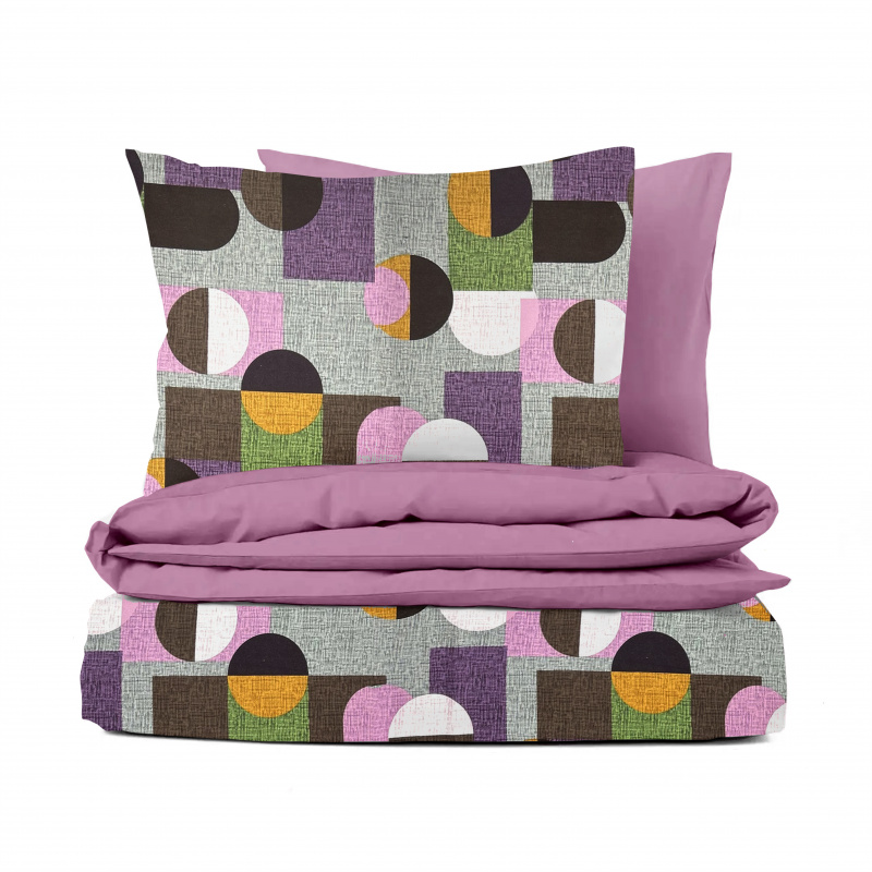 #Ervi FLANELOVÉ bavlněné povlečení DUO - Abstrakce fialovo-šedá/růžové 140x200 cm