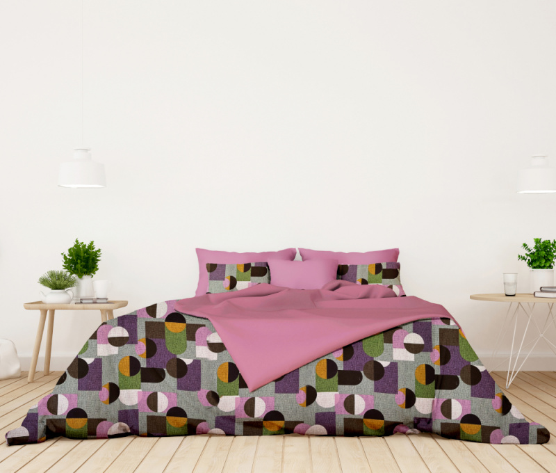 #Ervi FLANELOVÉ bavlněné povlečení DUO - Abstrakce fialovo-šedá/růžové 140x200 cm